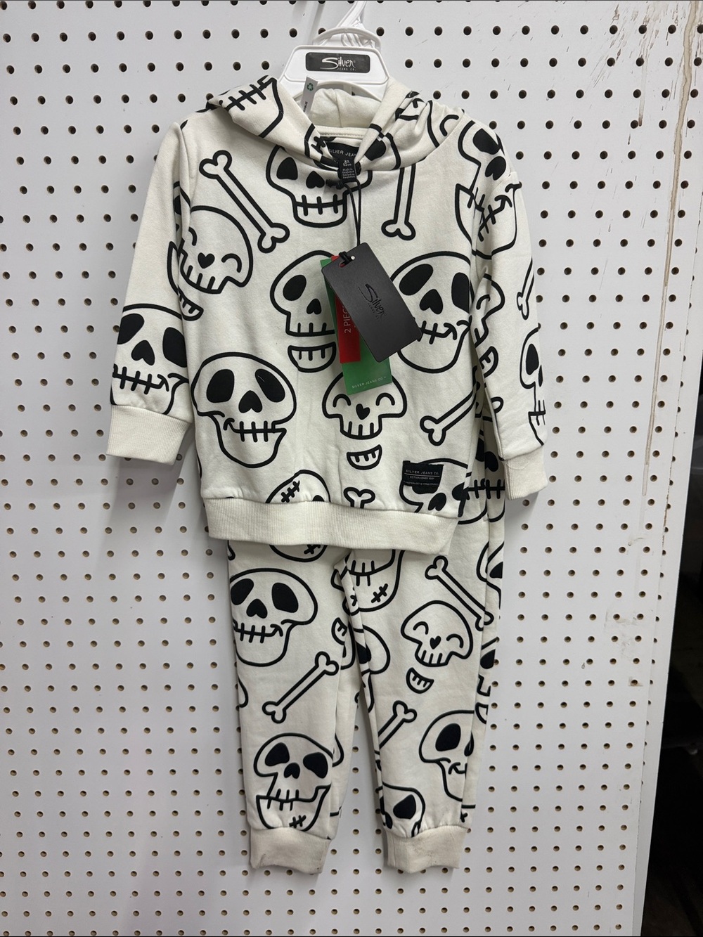Silver Jeans Cream and Black Skull Print Kids Matching Hoodie & Joggers Set